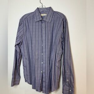 T390- Michael Kors Men's Purple and White Striped Dress Shirt